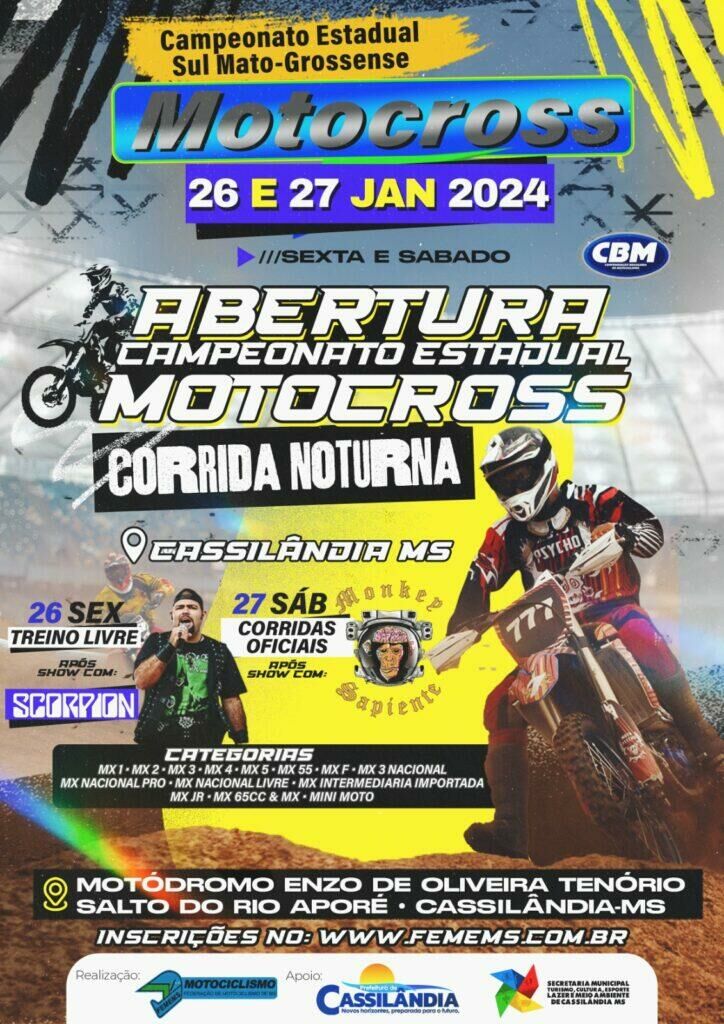 Imagem de compartilhamento para o artigo Cassilândia recebe a 1ª etapa do Campeonato Estadual de Motocross neste final de semana da MS Todo dia